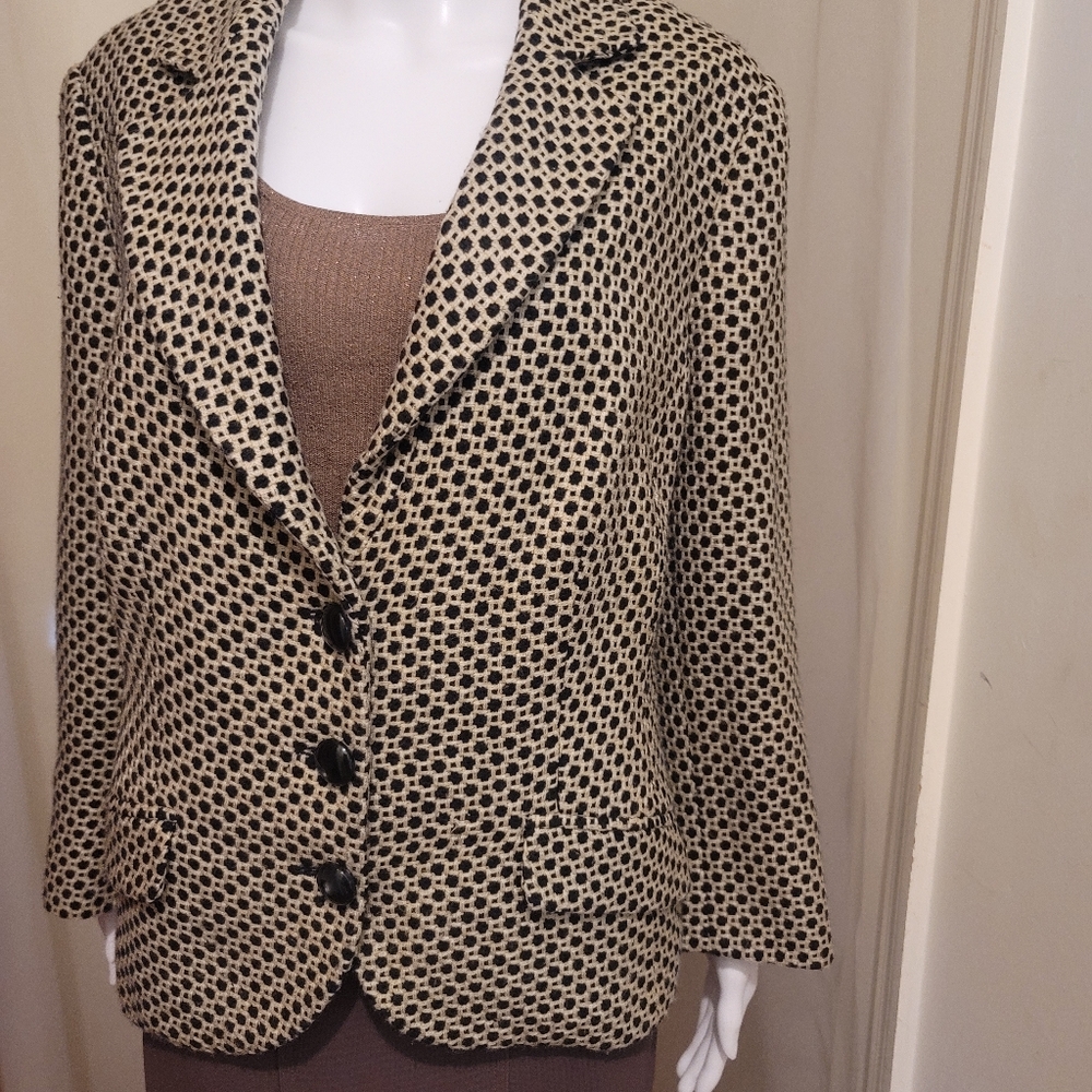 VINTAGE Black and Tan Wool Blend Jacket sz 18w